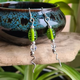 Handmade 925 Silver & Lime Green Glass Dangle Drop Earrings Gift Boxed