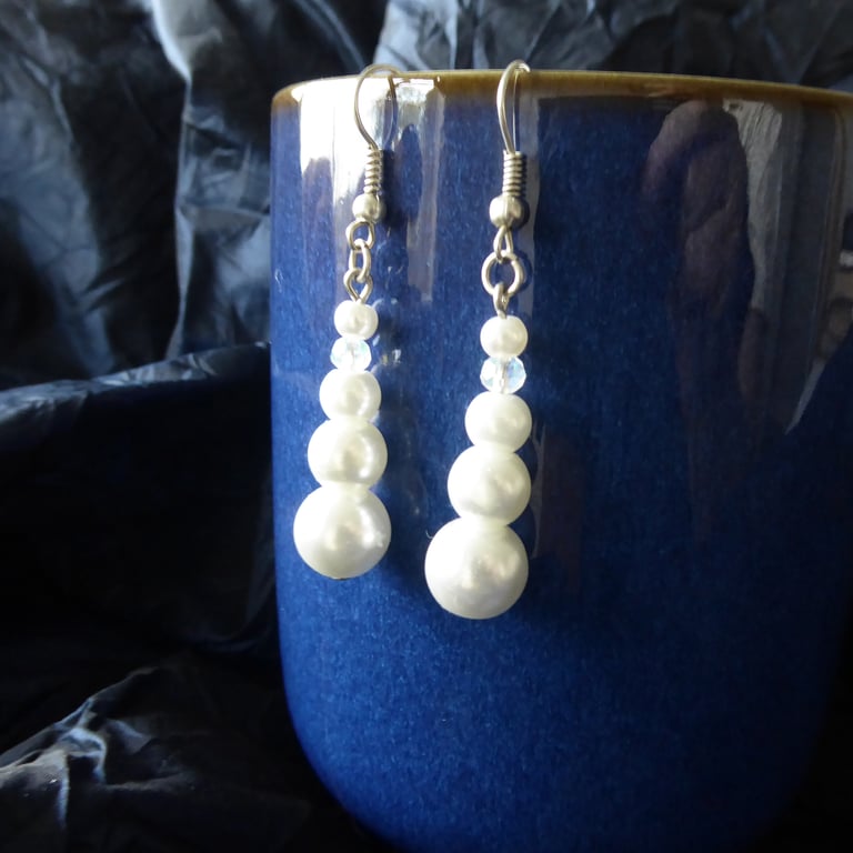 Handmade Snow & Ice Earrings with faux pearls and AB coated crystals