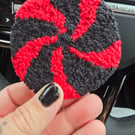 Red and Black Christmas candy cane punch needle car coaster