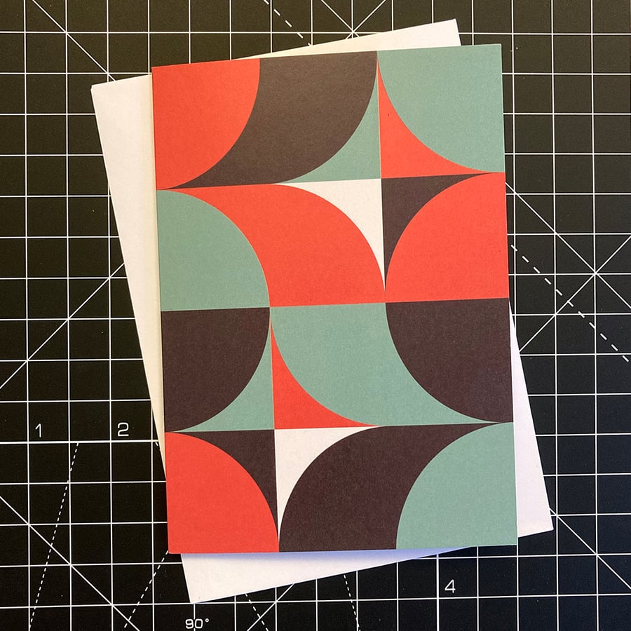 A6 'QUADS' Design Greeting Card in Red & Green