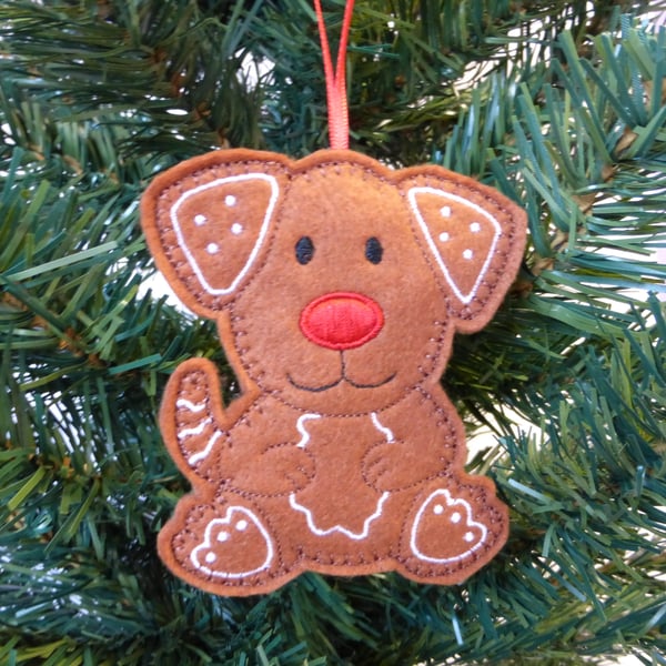 Gingerbread dog decoration, hanging decoration, felt.