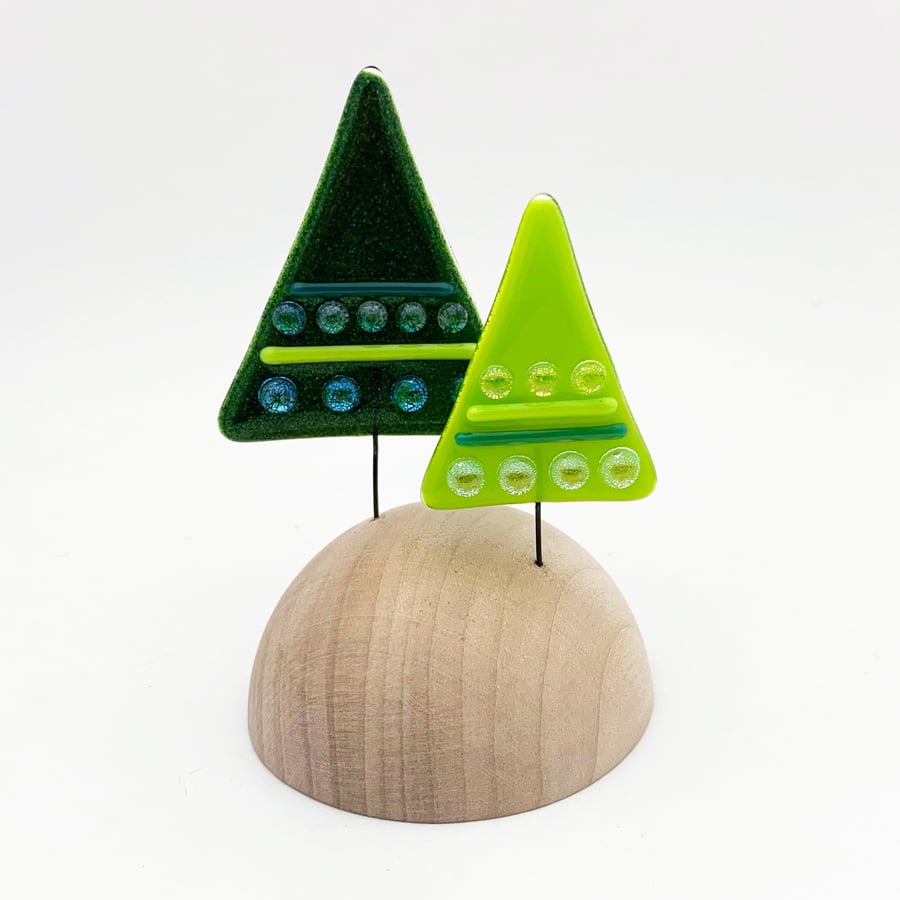 Fused Glass Mini Christmas Trees 2 - Handmade Fused Glass Sculpture