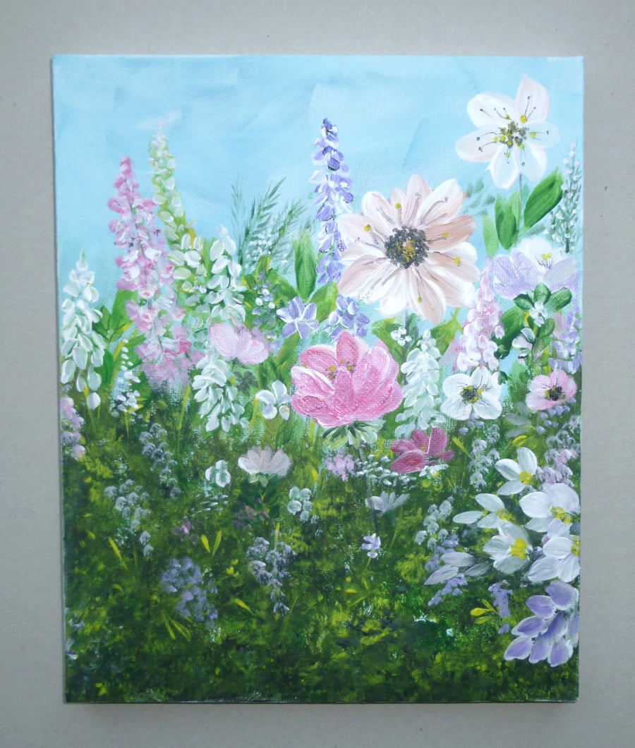 original art floral garden acrylic painting ( ref FA 326 D1 )