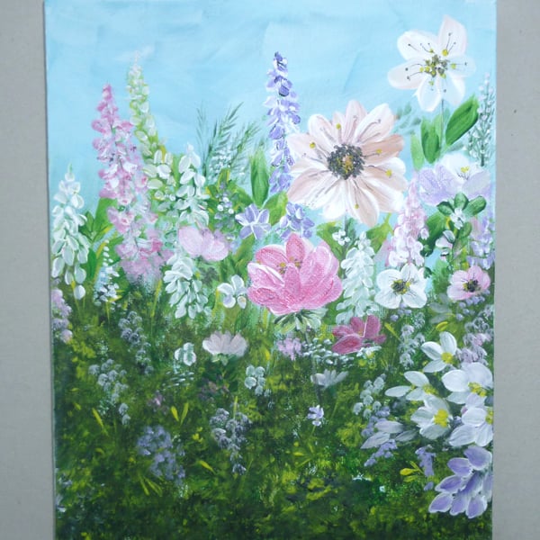 original art floral garden acrylic painting ( ref FA 326 D1 )