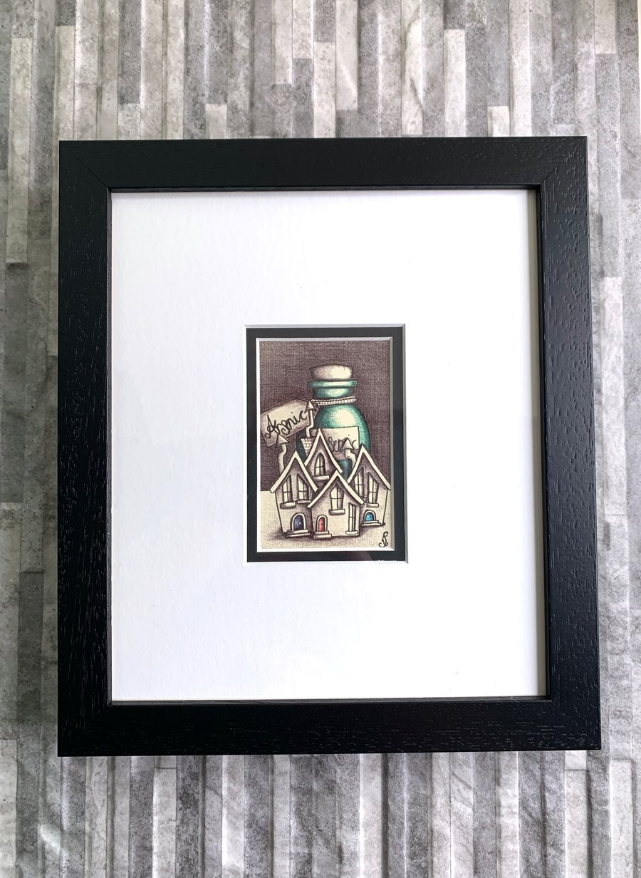 Arsenic and Fairy Houses Mini framed original art work