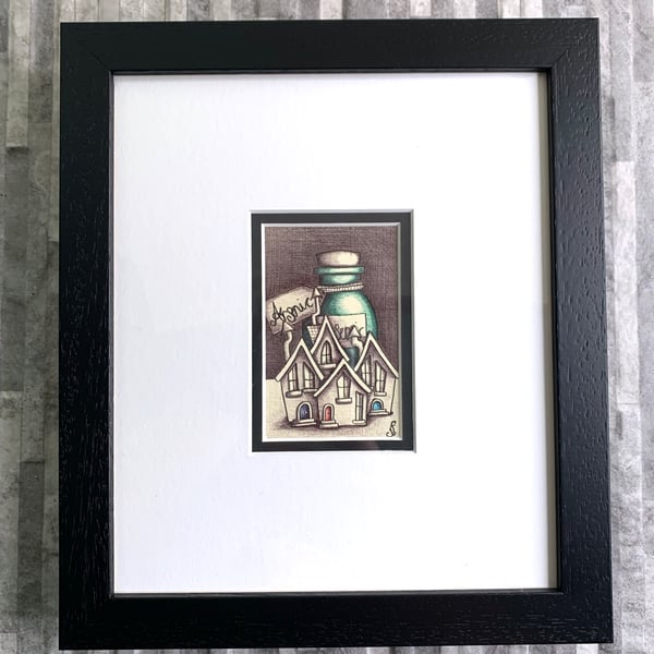 Arsenic and Fairy Houses Mini framed original art work