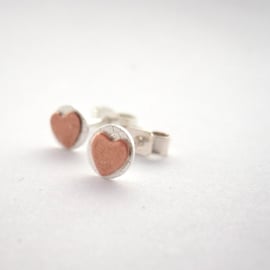 Heart earrings Small Silver Studs  Copper Heart sterling copper silver tiny 