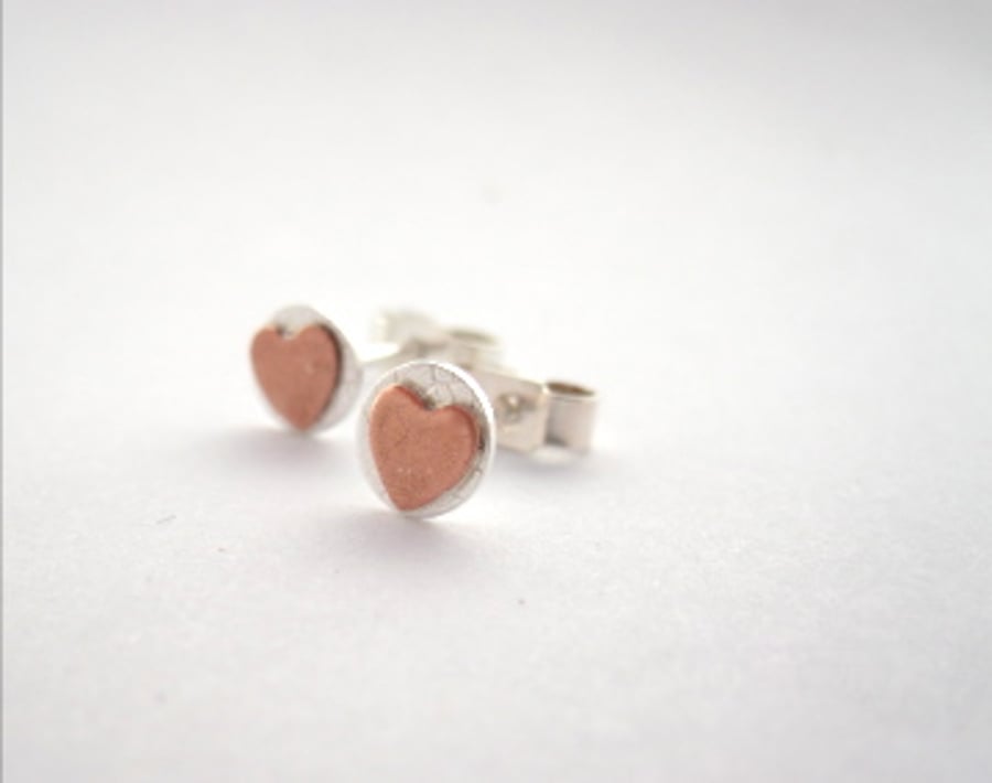 Heart earrings Small Silver Studs  Copper Heart sterling copper silver tiny 