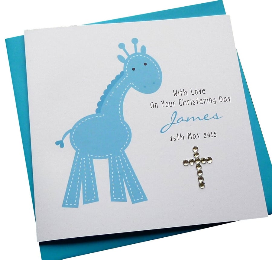 Personalised Handmade Giraffe Christening or Baptism Card