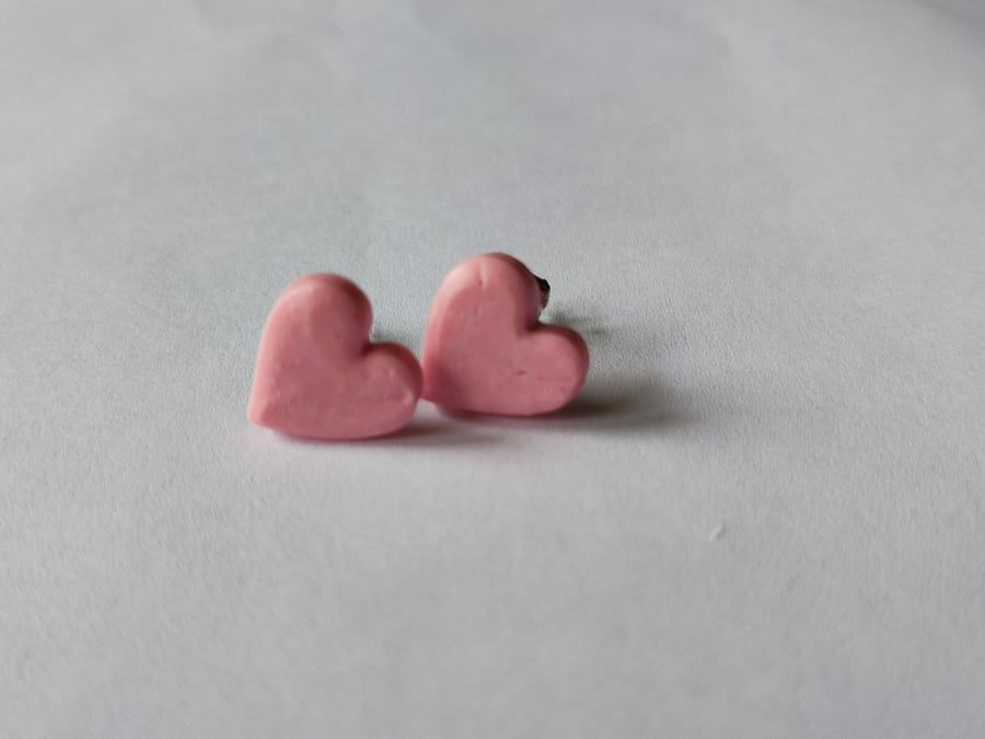 Pink heart stud earrings