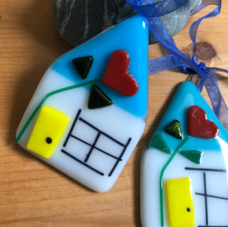 Fused glass house, suncatcher, wall hanging, Ho... Folksy