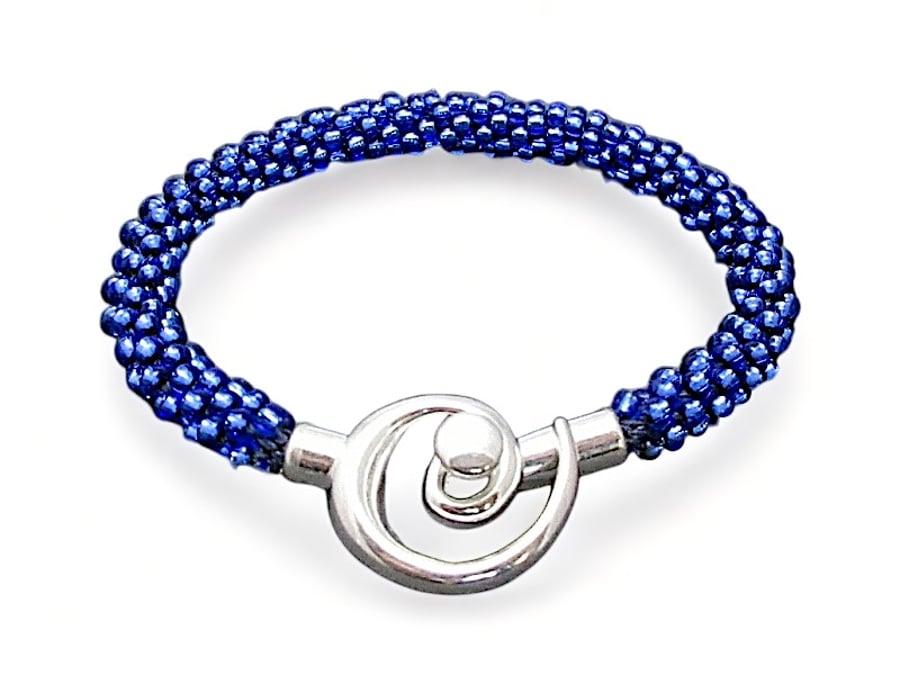 Bright Silvery Sapphire Blue Kumihimo Seed Beads Fashion Bracelet 