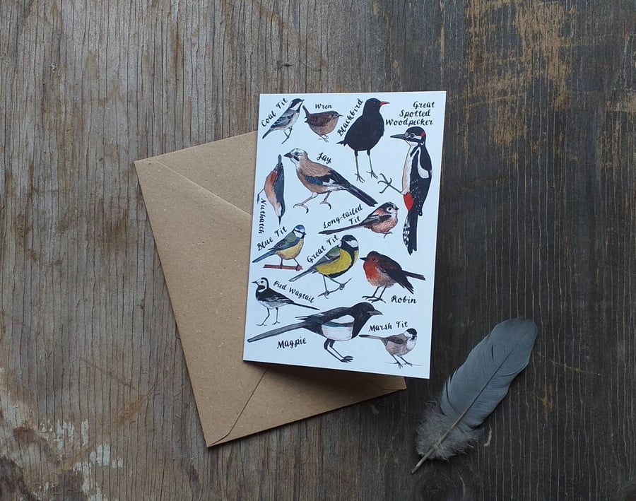Garden Birds Greeting Card featuring a range of feathered friends