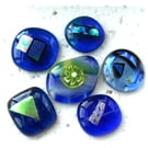 6 blue fused glass Dichroic decorated cabochons, flat back nuggets jewellery