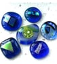 6 blue fused glass Dichroic decorated cabochons, flat back nuggets jewellery