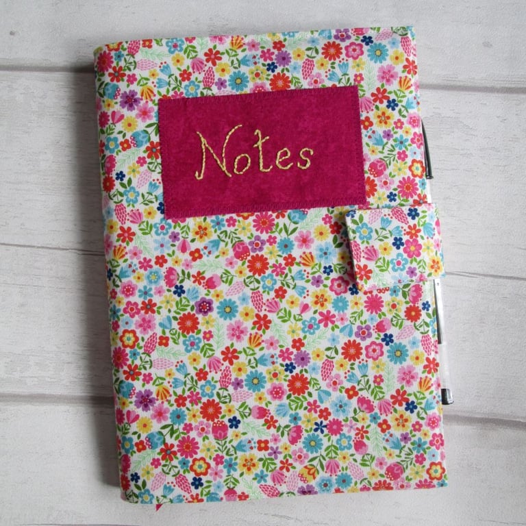 A5 Reusable Notebook Cover - Colourful Ditsy Floral, Floral Notebook