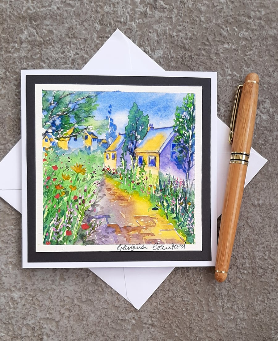 Handpainted Blank Card Of Cottage Gardens