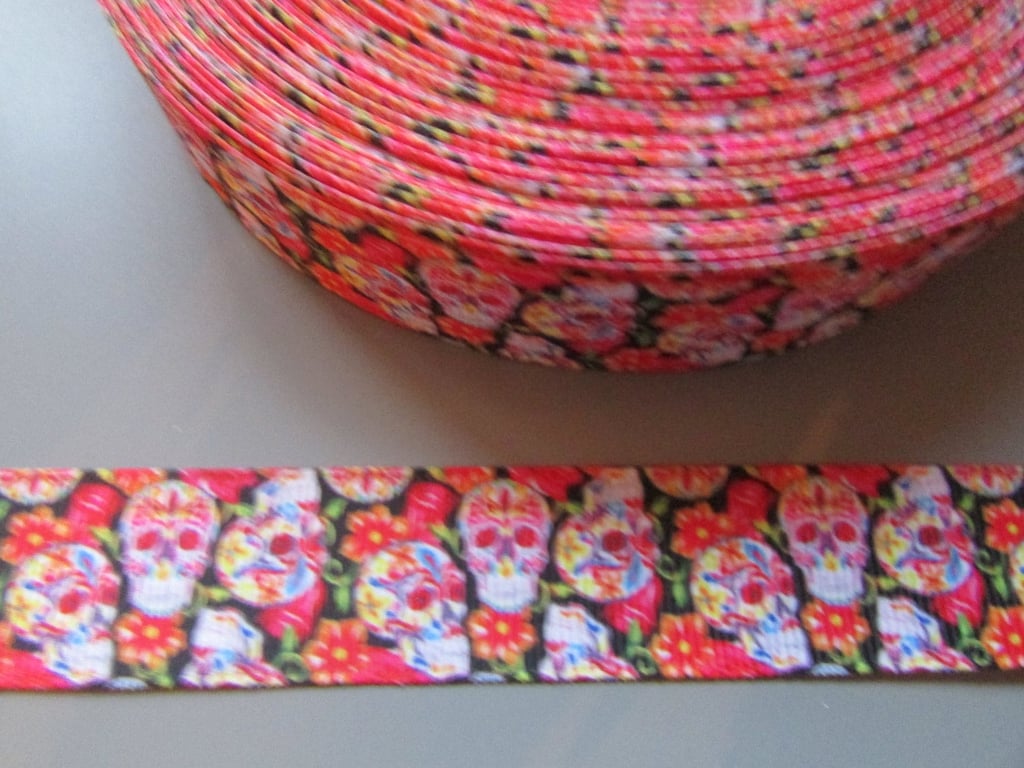 Sugar Skull Calaveras Day of the dead Grosgrain Ribbon x 1 metre