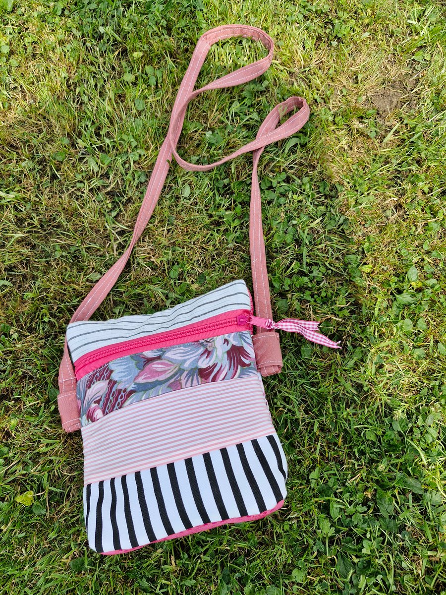 Small pink multicoloured striped crossbody bag