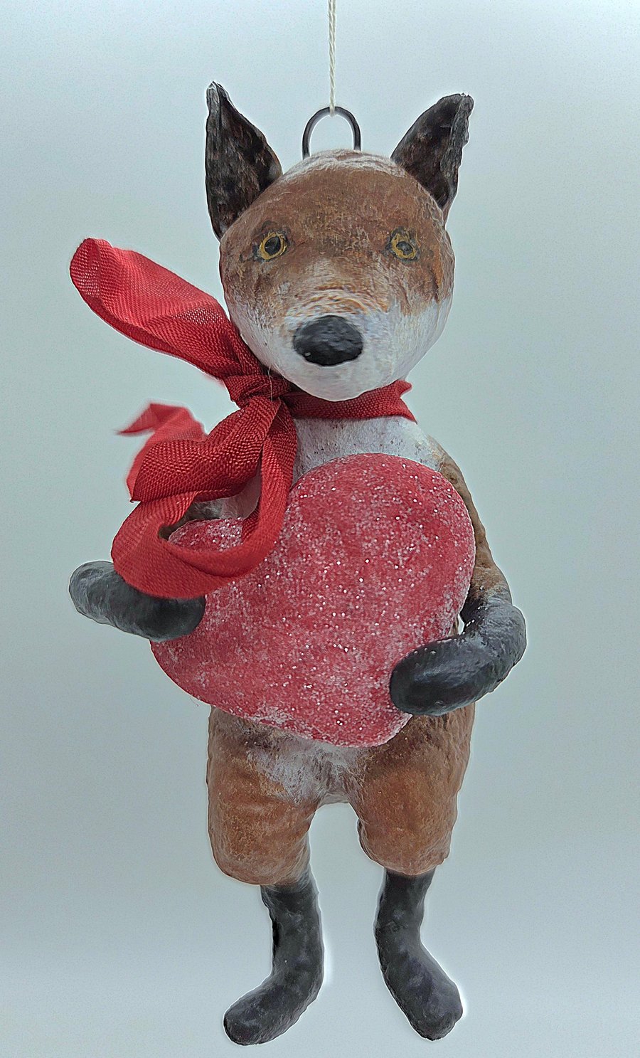 Delightful Spun Cotton Red Fox Valentine’s Ornament