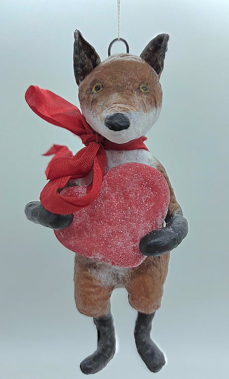 Delightful Spun Cotton Red Fox Valentine’s Ornament