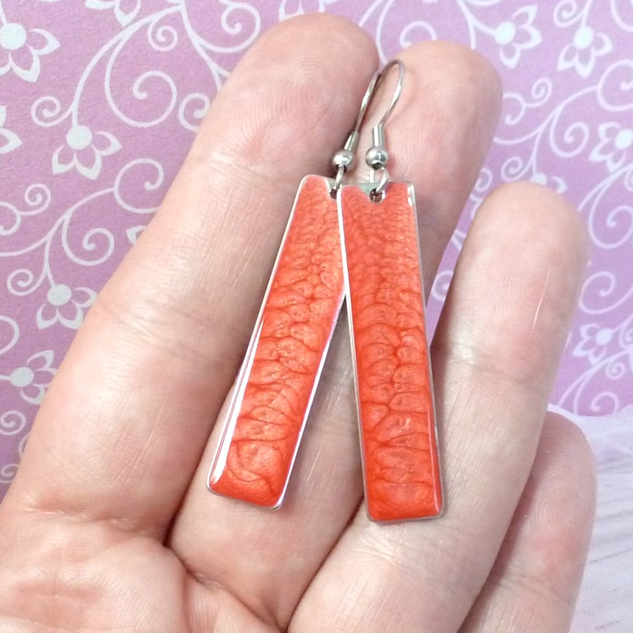Bright red minimalist drop earrings, lightweight colourful earrings