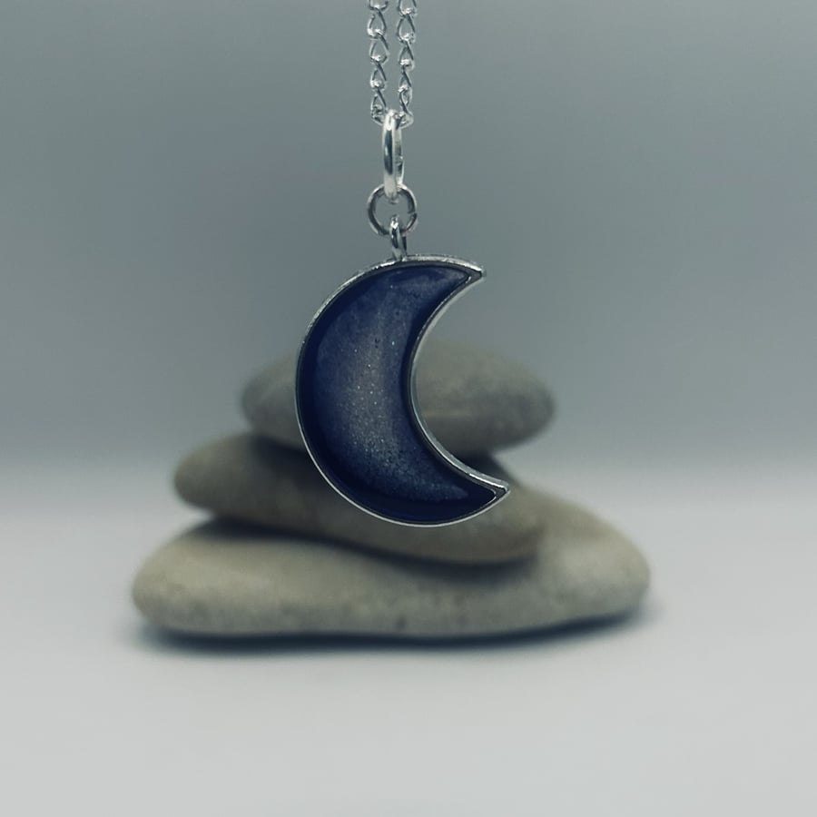 Glitter Resin Crescent Moon Pendant Cosmic Necklace