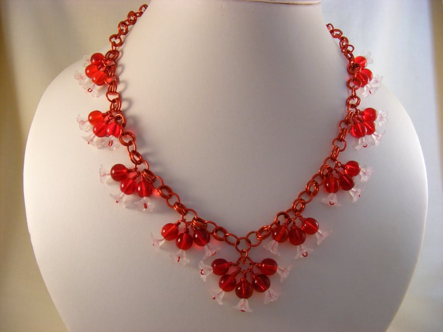 Red and White Flower Necklace