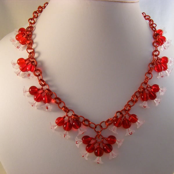 Red and White Flower Necklace