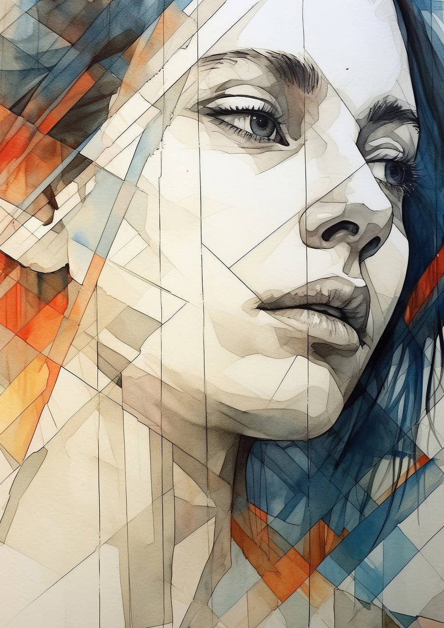 Geometric Portrait Art Print - Modern 5x7 Abstract Face Decor