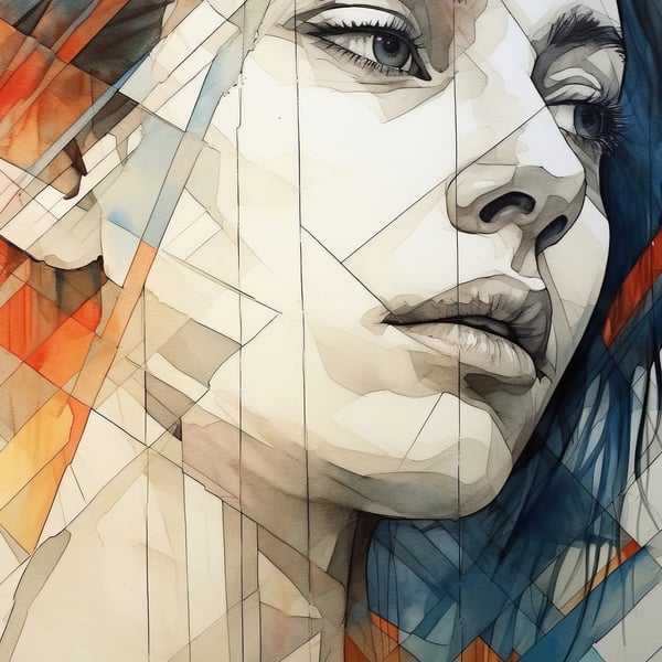 Geometric Portrait Art Print - Modern 5x7 Abstract Face Decor