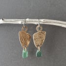Bronze and seaglass earrings, colour options, unique earrings, recycled material