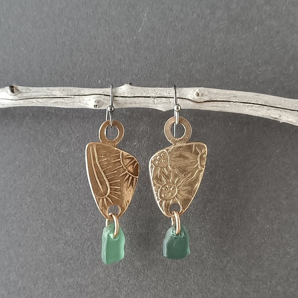 Bronze and seaglass earrings - colour options