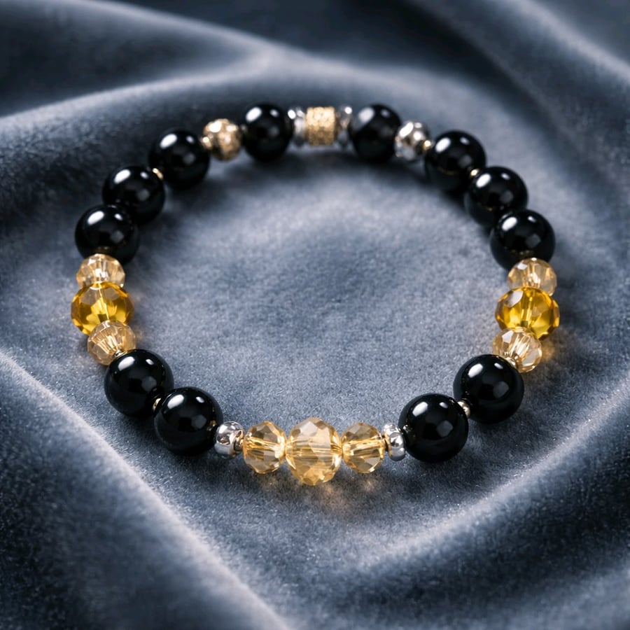 Black Obsidian and glass crystal bracelet