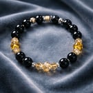 Black Obsidian and glass crystal bracelet