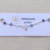 Navy, Blue, White and Silver Daisy Seed Beaded Anklet