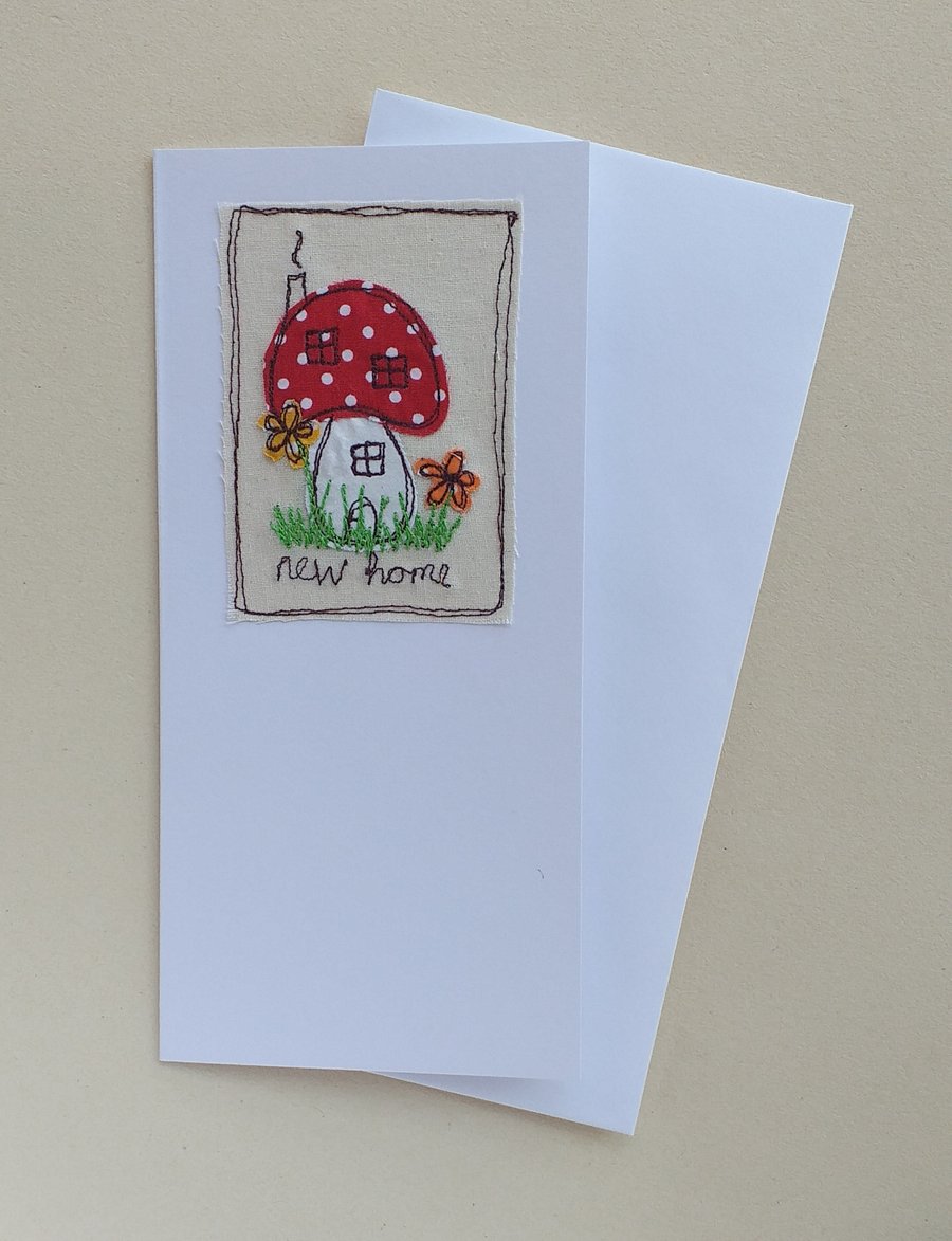 Personalised Embroidered Toadstool New Home Card