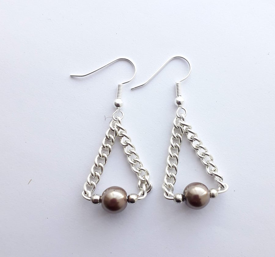 Brown Pearl Chain Swing Earrings