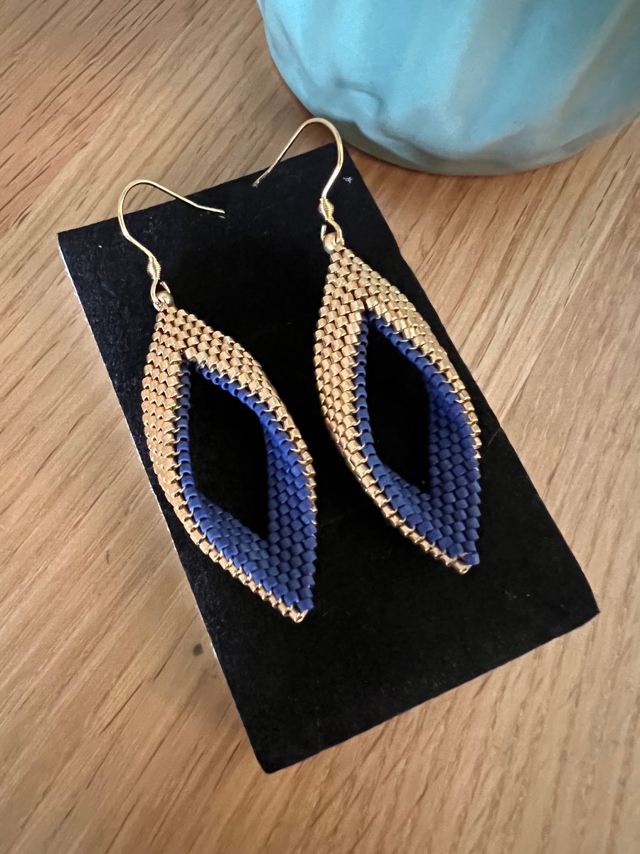 Peyote Drop Earrings - Gold Navy