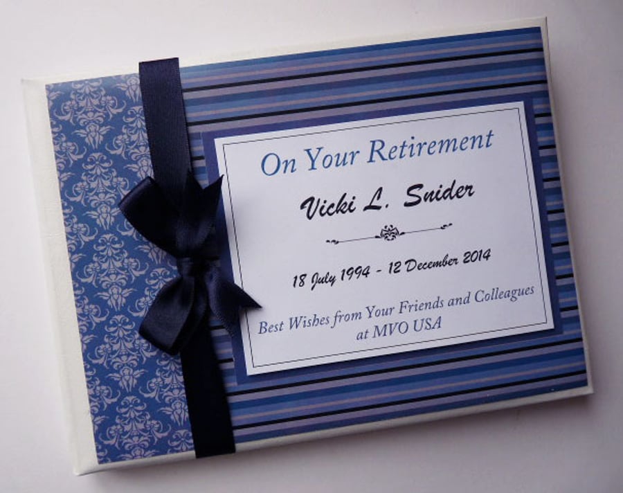 Navy blue Retirement Guest book, retirement keepsake, gift