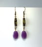 Purple Oval, Black and Green Dangle Drop Earrings - Image 2