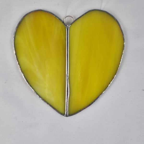 580 Stained Glass Large Two Piece yellow Heart - handmade hanging decoration.