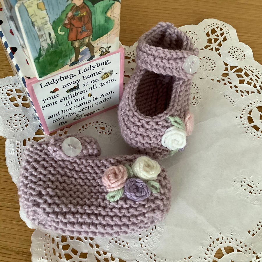 Hand Knitted Baby Mary Jane Booties 0-6 Months