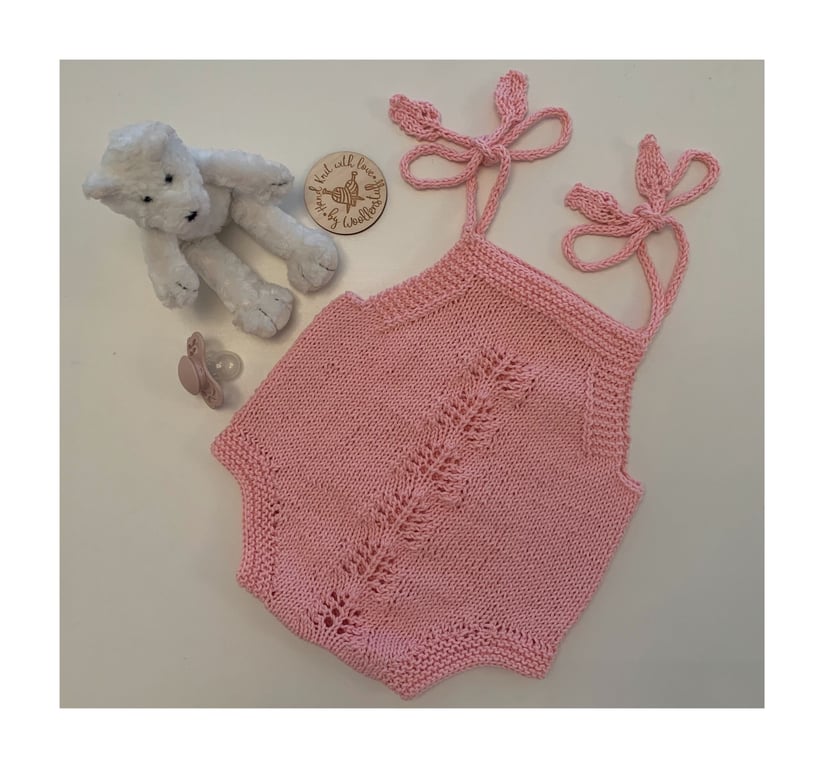 25% OFF Sample Sale Handknitted Cotton Spring Blossom Baby Romper 0-3 months