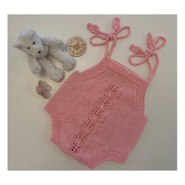25% OFF Sample Sale Handknitted Cotton Spring Blossom Baby Romper 0-3 months