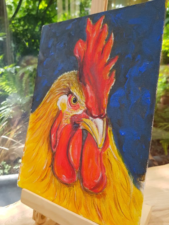 Chicken Painting,  original one of a kind painting in Folk Art style 