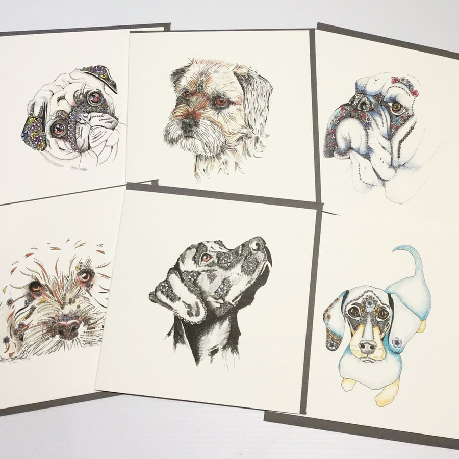 Multi pack of mixed breed Dog Greeting cards 