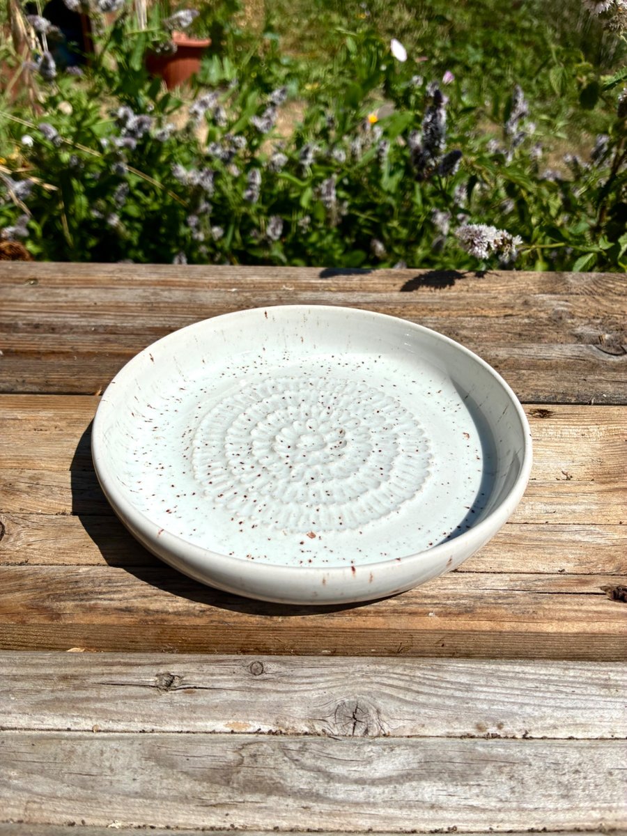 Handmade White Speckle Ceramic Garlic Grater - Stoneware