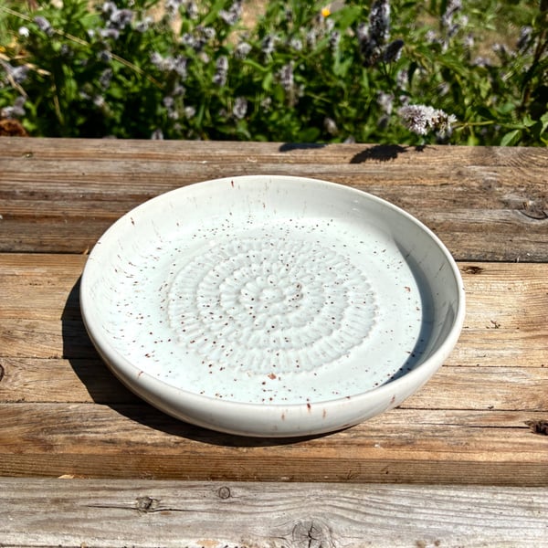 Handmade White Speckle Ceramic Garlic Grater - Stoneware