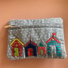 Embroidered beach hut zipped makeup bag